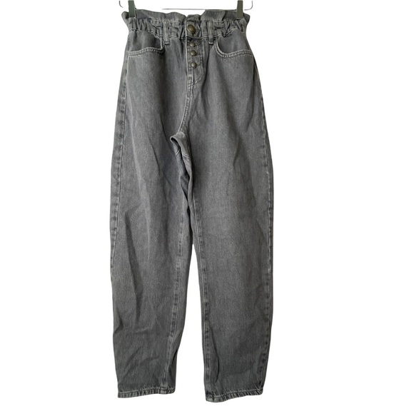 Zara Super High Rise Paperbag Waist Mom Boyfriend Engineering Crop Jeans Size 0 - Picture 5 of 13